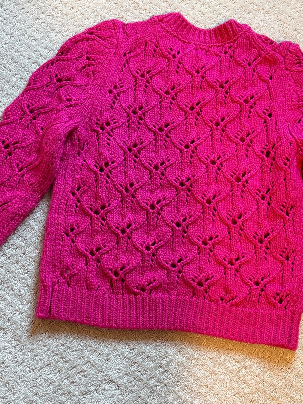 Open-Knit Crewneck Sweater in Bright Fuchsia - Picture 2 of 4